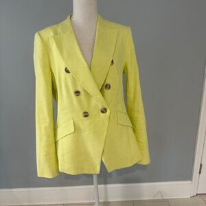 Chartreuse Double-Breasted Linen Blazer